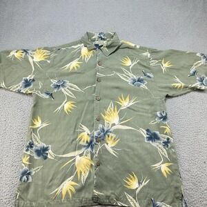 Tommy Bahama Hawaiian Shirt Mens 100% Silk Medium Green Multi Floral‎ Vacation